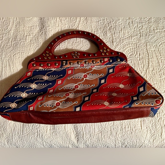 Isabella Fiore Vintage embroidered beaded bag clutch purse with wooden handles - Picture 3 of 12